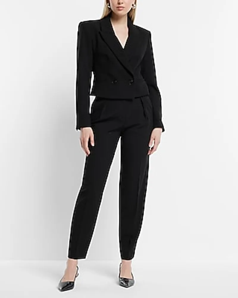 Stylist Peak Lapel Double Breasted Cropped Cropped Business Blazer Black Women's M