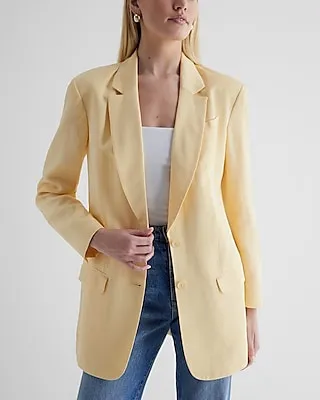 Linen-Blend Oversized Boyfriend Blazer Yellow Women's XS