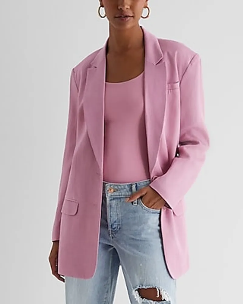 Express Linen-Blend Oversized Boyfriend Blazer Pink Women's XL
