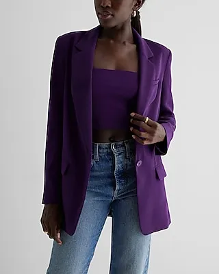 One Button Cinched Oversized Boyfriend Blazer Purple Women's M