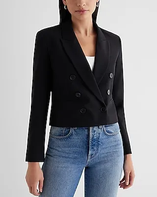 Editor Double Breasted Cropped Cropped Business Blazer Black Women's XL