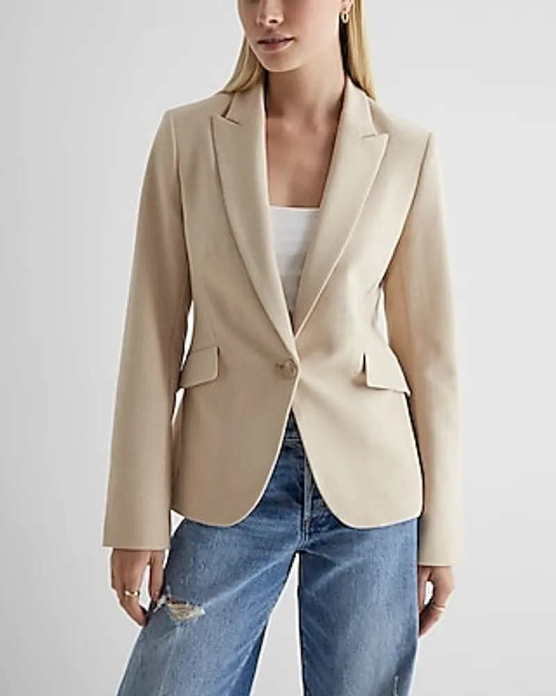 Editor One Button 24" Cropped Business Blazer Neutral Women's