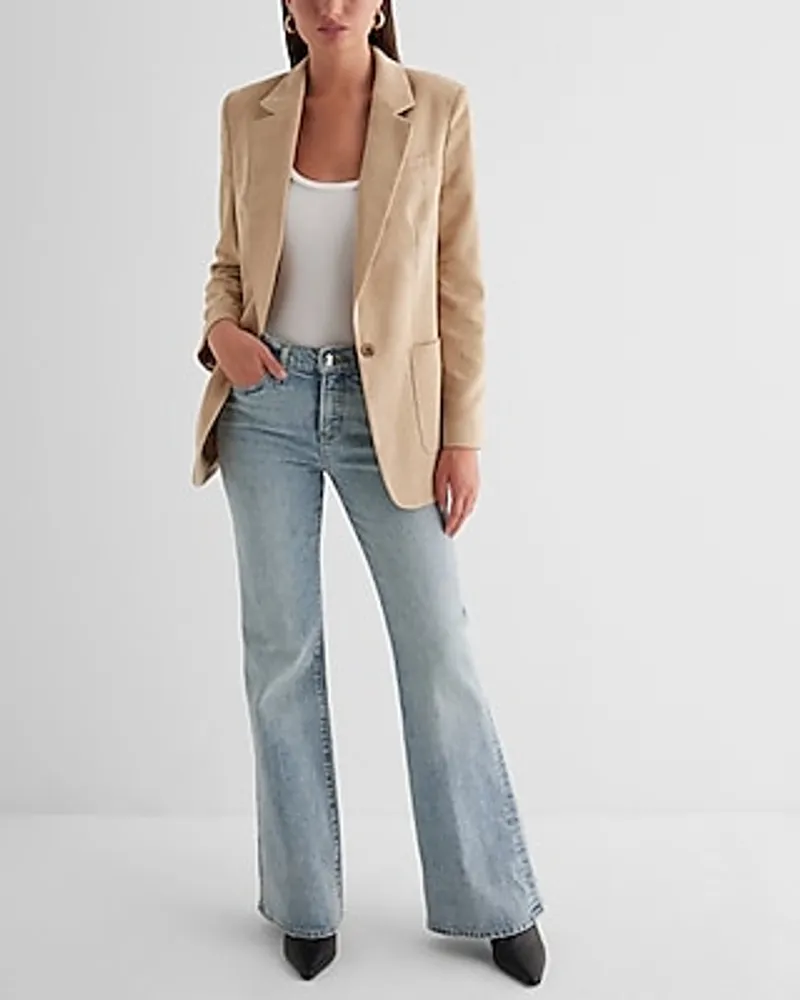 Corduroy One Button Cinched Oversized Boyfriend Blazer Neutral Women's XS