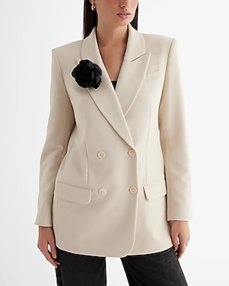 Double Breasted Corsage Cropped Business Blazer Neutral Women's M