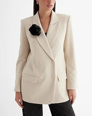 Double Breasted Corsage Cropped Business Blazer Neutral Women's XS