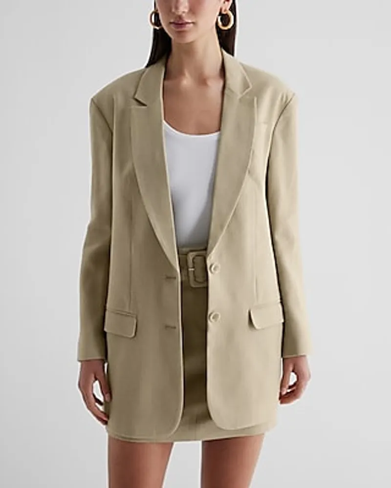 Linen-Blend Oversized Boyfriend Blazer Green Women's L