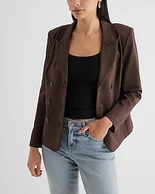 Columnist Double Breasted Cropped Business Blazer Brown Women