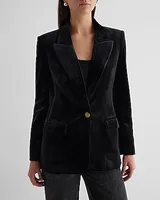 Velvet One Button Cropped Business Blazer Black Women's L