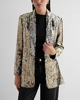 Sequin Open Front Oversized Boyfriend Blazer Gray Women's M