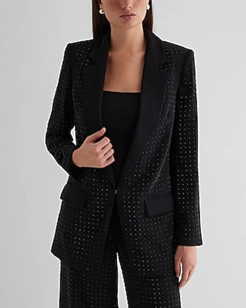 Rhinestone Studded Oversized Boyfriend Blazer Black Women's S