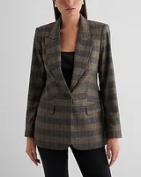 Metallic Plaid One Button Cropped Business Blazer Multi-Color Women's XS