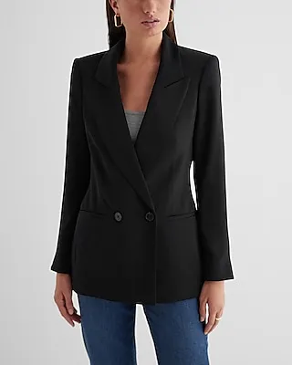 Double Breasted 27" Cropped Business Blazer Black Women's L