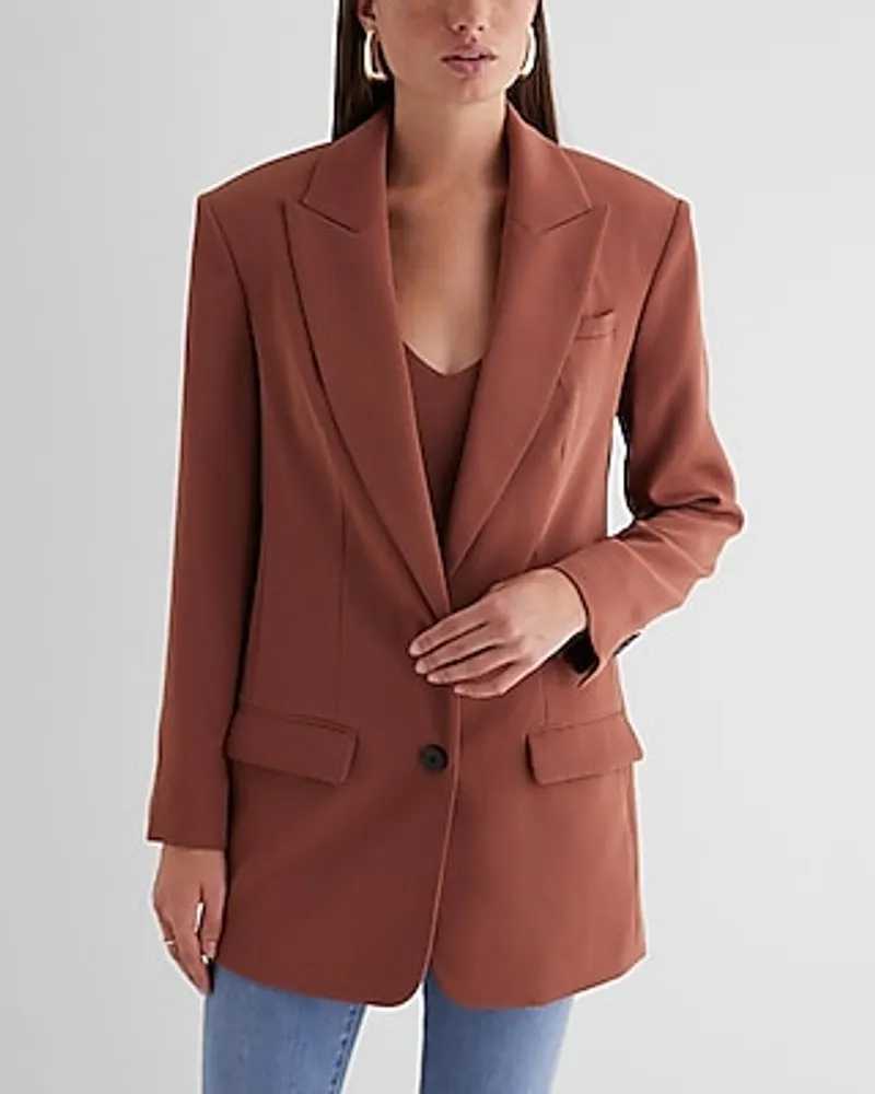 Drapey Oversized Cropped Business Blazer Brown Women's S