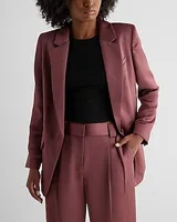 Satin One Button Cinched Oversized Boyfriend Blazer Purple Women's S