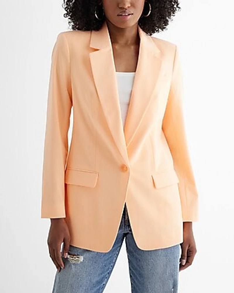 One Button Cinched Oversized Boyfriend Blazer Orange Women's