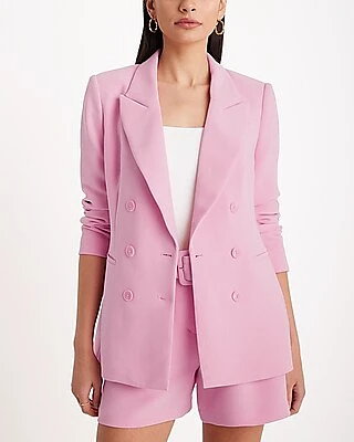 Double Breasted Cropped Business Blazer Pink Women's XL