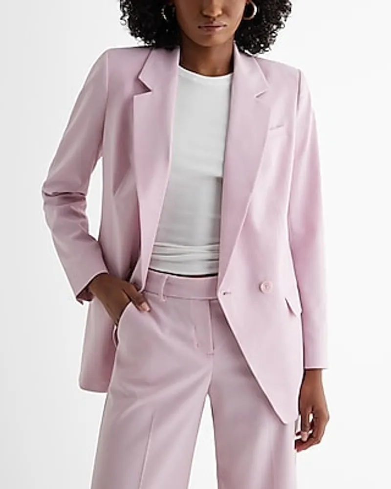 Double Breasted Cinched Oversized Boyfriend Blazer Pink Women's S