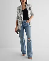 Sequin One Button Oversized Boyfriend Blazer