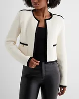 Tipped Novelty Button Sweater Jacket White Women's