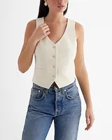 Button Front Blazer Vest White Women's XS