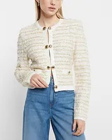 Metallic Novelty Button Front Sweater Jacket