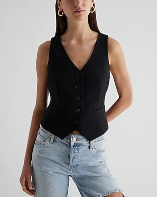 Editor Button Front Blazer Vest Black Women's XL