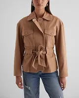 Twill Oversized Belted Utility Jacket Brown Women