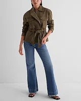 Twill Oversized Belted Utility Jacket Green Women's XS