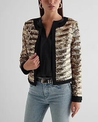 Tipped Sequin Striped Jacket Gold Women's XS