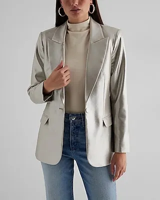 Metallic One Button Cropped Business Blazer