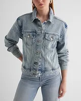 Cinched Back Denim Jacket Blue Women's