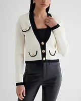 Tipped Novelty Button Sweater Jacket