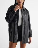 Faux Leather Cinched Oversized Bomber Jacket Black Women's