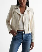 Faux Suede Cropped Moto Jacket Neutral Women's S