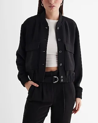 Luxe Comfort Patch Pocket Cropped Bomber Jacket