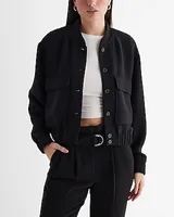 Luxe Comfort Patch Pocket Cropped Bomber Jacket Black Women's XS