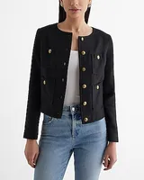 Twill Novelty Button Patch Pocket Jacket Black Women's XS