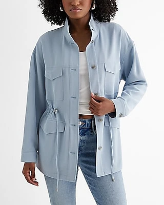 Twill Cinched Utility Jacket Blue Women's M
