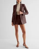 Faux Leather One Button Cinched Oversized Boyfriend Blazer Brown Women's