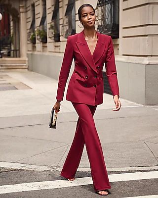 Peak Lapel Double Breasted Cropped Business Blazer Red Women's S