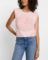 Tulle Rosette Padded Shoulder Tank Pink Women's XL