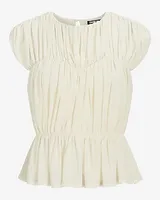 Crew Neck Ruched Peplum Top White Women's S