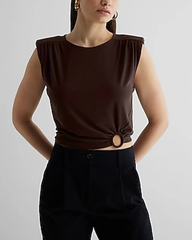 Skimming Padded Shoulder O-Ring Boxy Tank Brown Women's M