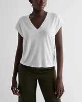 Supersoft Linen-Blend Skimming V-Neck Tee White Women's L