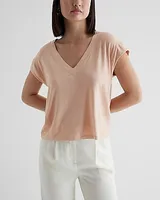 Supersoft Linen-Blend Shine Skimming V-Neck Tee Pink Women's XS