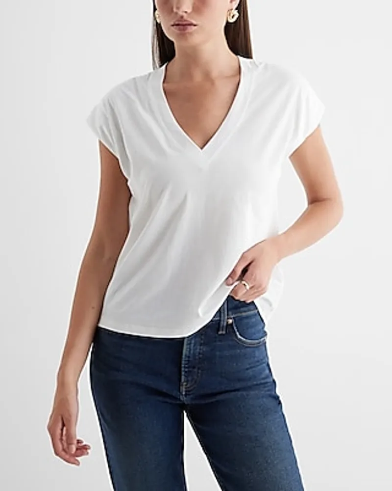 Skimming Cotton V-Neck Short Sleeve Tee White Women's XS