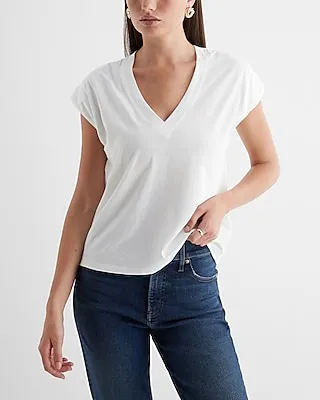 Skimming Cotton V-Neck Short Sleeve Tee White Women's M