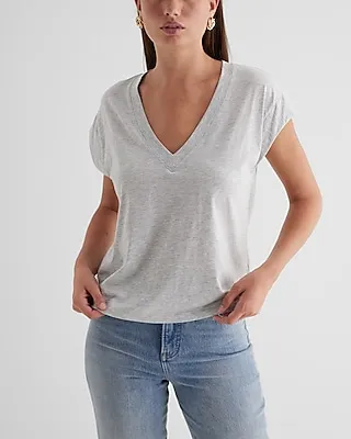 Skimming Cotton V-Neck Short Sleeve Tee Gray Women's S