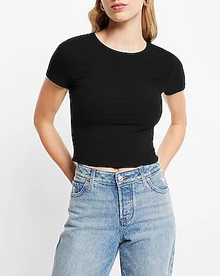 Fitted Ribbed Crew Neck Crop Top Women's M