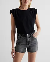 Crew Neck Padded Shoulder Muscle Tee Black Women's L